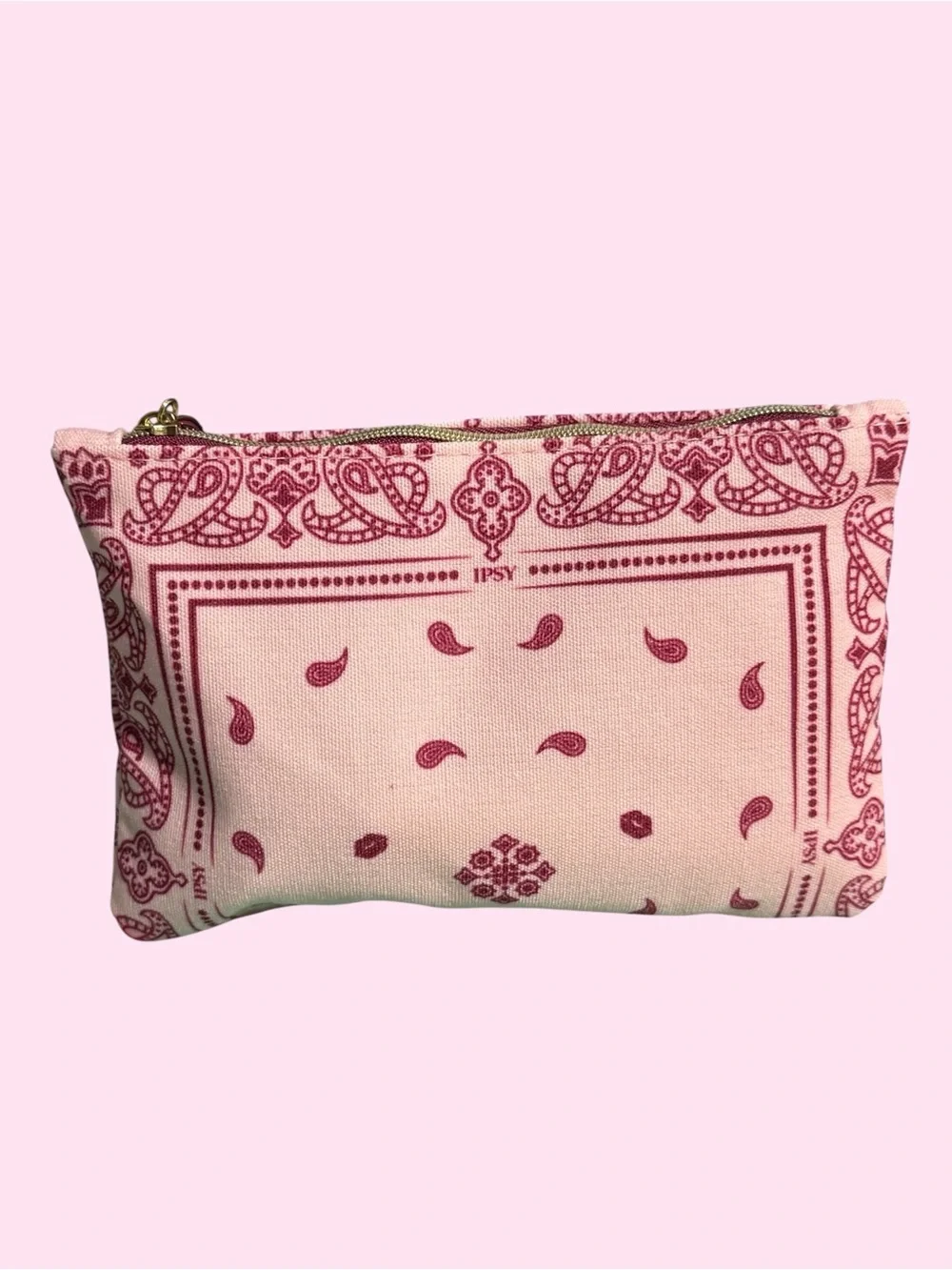 ipsy Pink Bandana-Print Canvas Cosmetic Pouch BRAND NEW